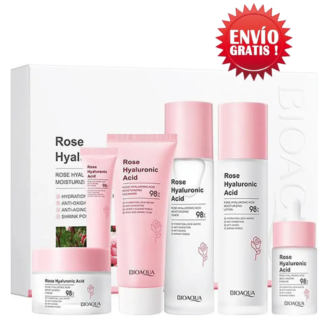 Kit De Lujo  Facial Antiedad Ultra Hidratante de Rosas Y Ácido Hialurónico  Bioaqua